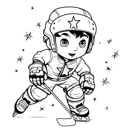 Illustration for Vector illustration of a boy playing hockey. Coloring book for children. - Royalty Free Image