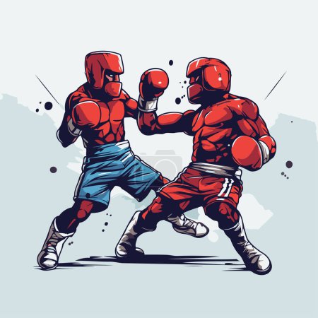 Téléchargez les illustrations : Match de boxe. Illustration vectorielle de deux boxeurs en gants. - en licence libre de droit