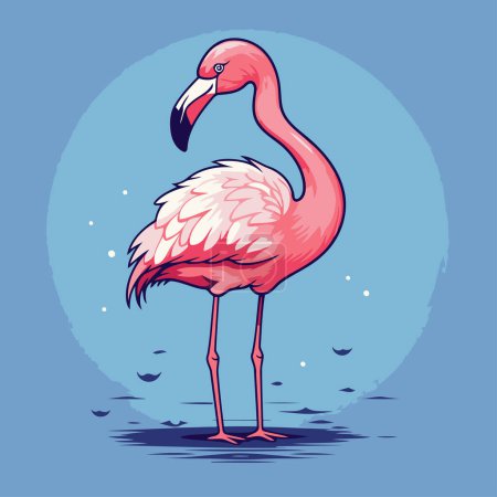 Illustration for Pink flamingo on a blue background. Vector illustration of a flamingo. - Royalty Free Image