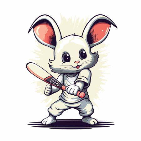 Ilustración de Conejo con bate de béisbol y bate de béisbol. Ilustración vectorial. - Imagen libre de derechos