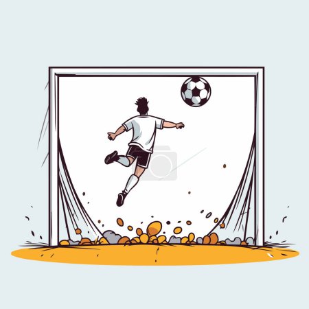Illustration for Soccer player kicks the ball into the goal. Vector illustration. - Royalty Free Image