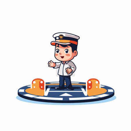 Un marinero en el tablero de dardos redondo. Ilustración vectorial.