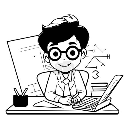Illustration for Student boy with computer and books in the classroom vector illustration graphic design - Royalty Free Image
