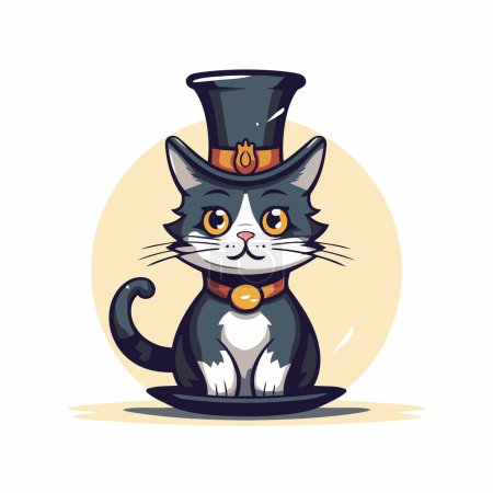 Ilustración de Lindo gato de dibujos animados en sombrero de copa y pajarita. Ilustración vectorial. - Imagen libre de derechos
