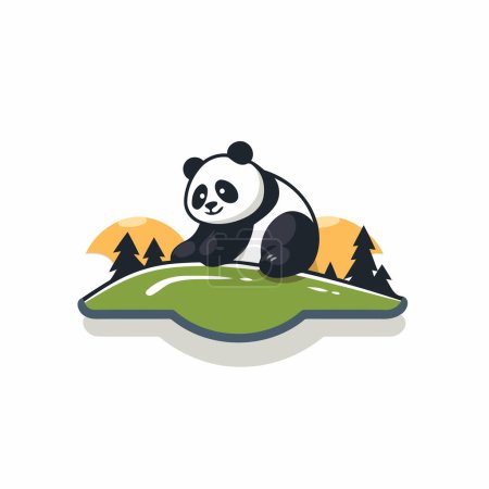 Ilustración de Lindo panda sentado en la hierba en el bosque. Ilustración vectorial - Imagen libre de derechos