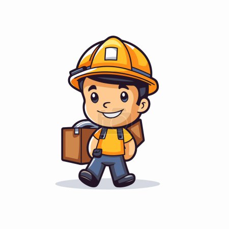 Illustration for Cute little boy wearing hardhat and carrying briefcase. Vector illustration. - Royalty Free Image