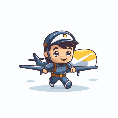 Illustration for Cute boy flying with airplane. Cartoon character. Vector illustration. - Royalty Free Image