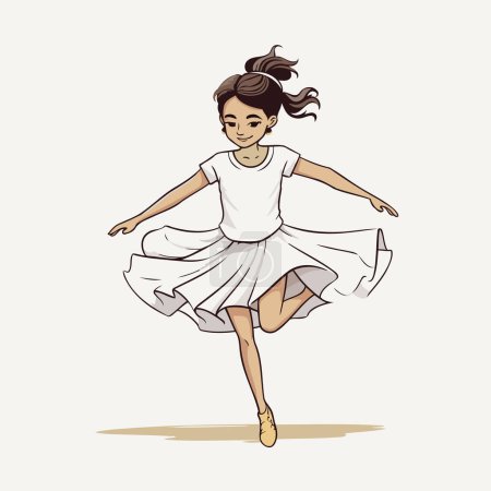 Ilustración de Ilustración vectorial de una hermosa chica con un vestido blanco bailando ballet. - Imagen libre de derechos