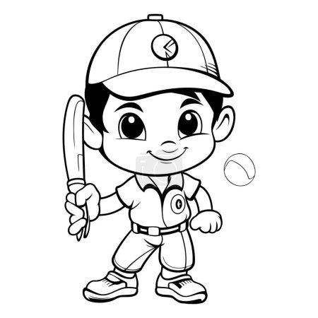 Téléchargez les illustrations : Mascotte de petit garçon mignon Joueur de baseball Illustration de personnage de bande dessinée - en licence libre de droit