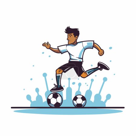 Jugador de fútbol pateando la pelota en el estadio vector ilustración diseño gráfico