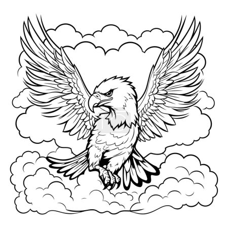 Téléchargez les illustrations : Aigle volant dans les nuages. Illustration vectorielle pour livre à colorier. - en licence libre de droit