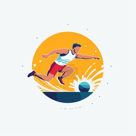 Illustration for Running man vector illustration. Athlete in sportswear running with ball. - Royalty Free Image