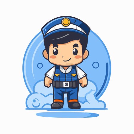 Téléchargez les illustrations : Policier portant nuage - Illustration vectorielle de style dessin animé mignon - en licence libre de droit