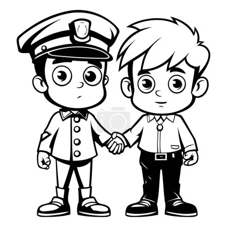 Illustration for Black and White Cartoon Illustration of Boy and Girl Policeman Characters for Coloring Book - Royalty Free Image