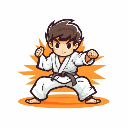 Ilustración de El chico Taekwondo en kimono. Ilustración vectorial. - Imagen libre de derechos