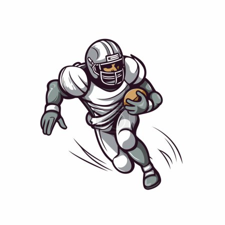Téléchargez les illustrations : Joueur de football américain qui court avec un ballon isolé sur fond blanc. Illustration vectorielle. - en licence libre de droit
