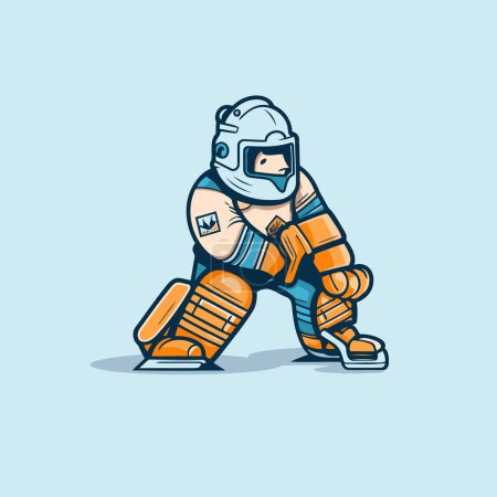 Astronauta en casco y patines de hielo. Ilustración vectorial.