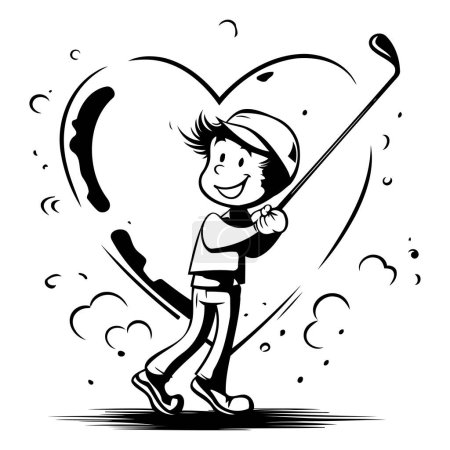 Illustration for Boy playing ice hockey with a stick in the form of a heart - Royalty Free Image