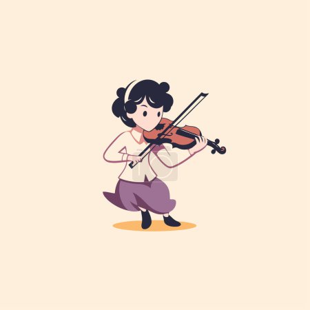 Téléchargez les illustrations : Jolie fille de dessin animé jouant du violon. Illustration vectorielle dans un style plat. - en licence libre de droit