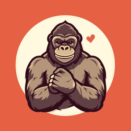 Illustration for Gorilla mascot. Vector illustration of a gorilla with a heart. - Royalty Free Image