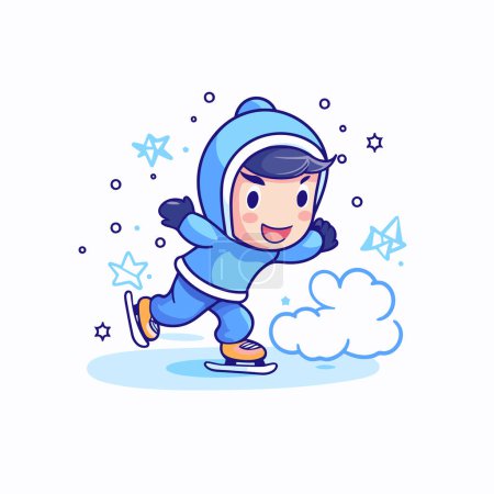 Ilustración de Lindo niño patinando sobre hielo. Deporte de invierno. Ilustración vectorial. - Imagen libre de derechos