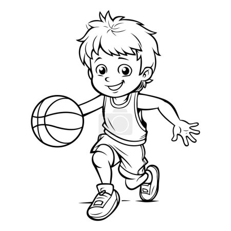 Téléchargez les illustrations : Garçon jouant au basket-ball - Livre de coloriage pour enfants. Illustration vectorielle. - en licence libre de droit