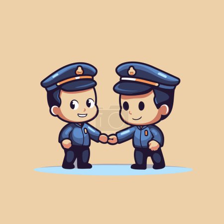 Téléchargez les illustrations : Policeman and Policeman Handshake Cartoon Character Illustration Design - en licence libre de droit