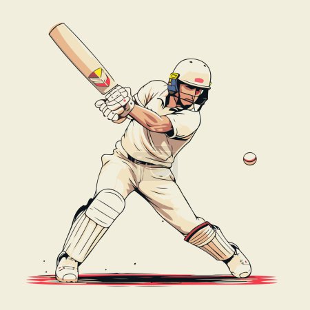 Illustration for Cricket player in action with bat and ball. Vector illustration. - Royalty Free Image