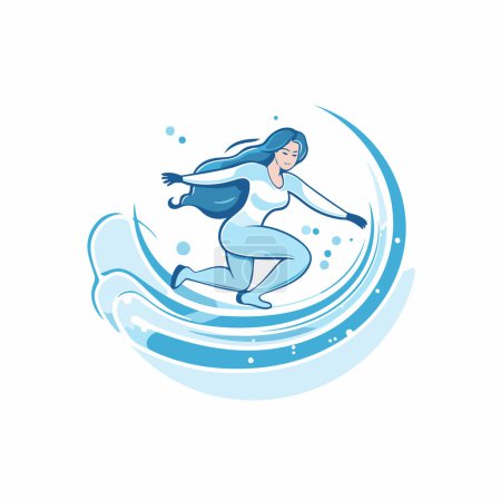 Illustration for Vector illustration of a woman in a jump on the surfboard in the ocean. - Royalty Free Image