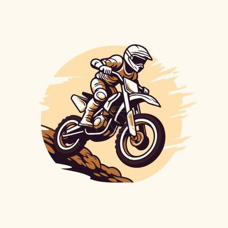 Motocross-Fahrer mit Helm auf einem Motorrad. Vektorillustration.