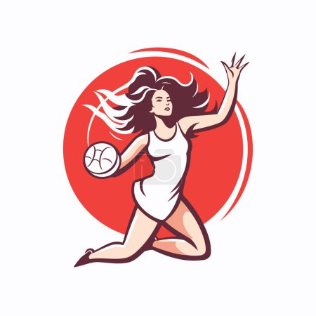 Illustration for Woman soccer player holding ball. Vector illustration of woman soccer player kicking ball - Royalty Free Image