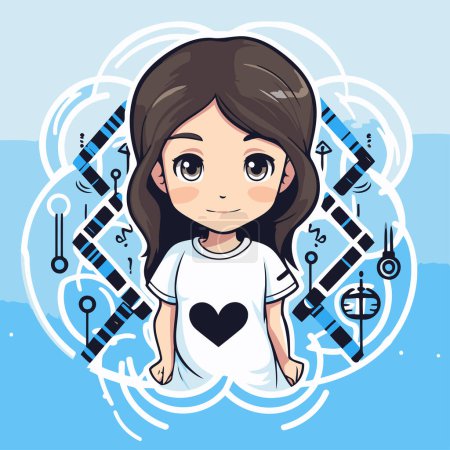 Illustration for Cute little girl in a white T-shirt. Vector illustration. - Royalty Free Image