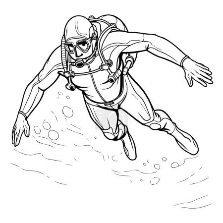 Illustration for Diver in diving suit jumping in water. sketch vector illustration. - Royalty Free Image