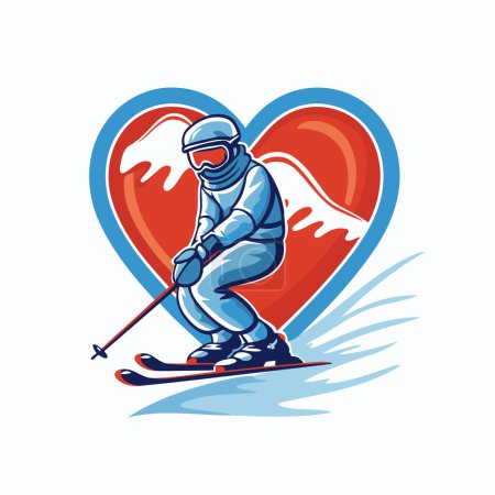 Téléchargez les illustrations : Un skieur avec des skis et du cœur. illustration vectorielle. - en licence libre de droit