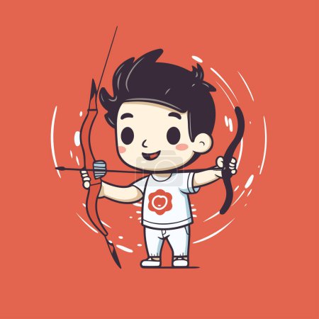 Illustration for Cute cartoon boy with bow and arrow. Vector Illustration. - Royalty Free Image