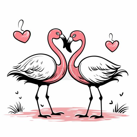 Illustration for Two flamingos in love. Vector illustration isolated on white background. - Royalty Free Image