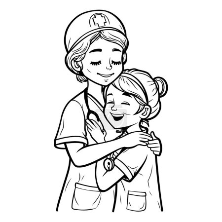 Téléchargez les illustrations : Illustration d'une infirmière avec une petite fille sur fond blanc - en licence libre de droit