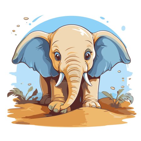 Illustration for Elephant on the sand. Vector illustration of a cartoon animal. - Royalty Free Image