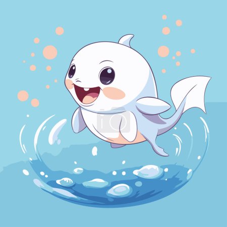 Illustration for Illustration of a Cute Baby White Shark Floating in the Water - Royalty Free Image