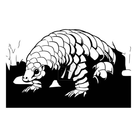 Ilustración de Ilustración en blanco y negro de una serpiente arrastrándose por el suelo. Imagen vectorial. - Imagen libre de derechos