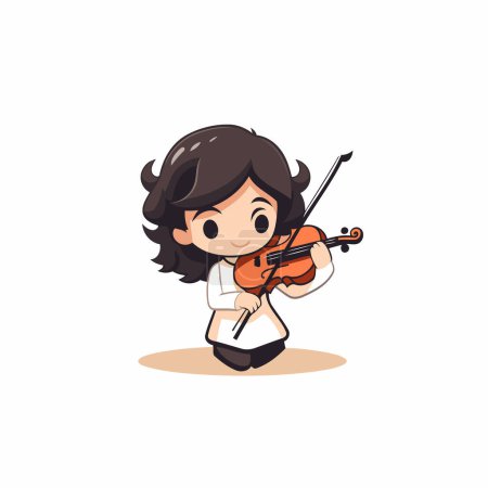 Téléchargez les illustrations : Fille mignonne jouant du violon dessin animé vecteur Illustration sur un fond blanc - en licence libre de droit