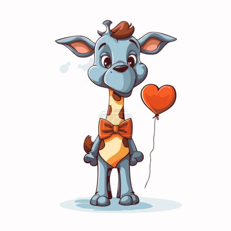 Téléchargez les illustrations : Girafe dessin animé mignon avec ballon en forme de coeur. Illustration vectorielle. - en licence libre de droit