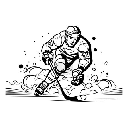 Illustration for Ice hockey player on the ice. Black and white vector illustration. - Royalty Free Image