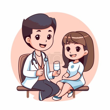 Illustration for Doctor and patient. Vector illustration in cartoon style on white background. - Royalty Free Image