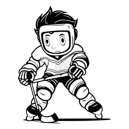 Téléchargez les illustrations : Illustration vectorielle d'un joueur de hockey sur glace. Version noir et blanc. - en licence libre de droit