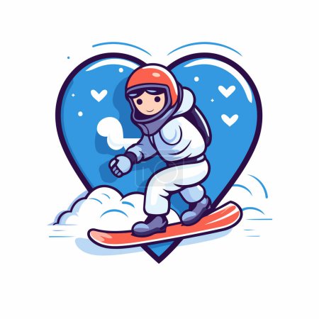 Téléchargez les illustrations : Snowboarder en forme de cœur. Illustration vectorielle. - en licence libre de droit