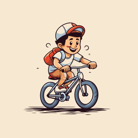 Téléchargez les illustrations : Illustration d'un garçon en vélo. Vecteur de style dessin animé. - en licence libre de droit