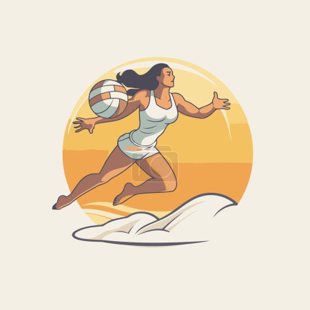 Ilustración de Ilustración de una mujer jugando voleibol en la playa. ilustración vectorial - Imagen libre de derechos