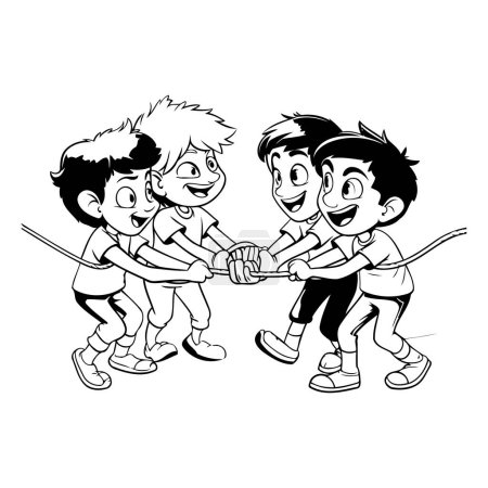 Illustration for Illustration of Stickman Kids Pulling a Rope on White Background - Royalty Free Image
