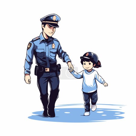 Téléchargez les illustrations : Policier avec enfant. Illustration vectorielle d'un policier et d'un enfant. - en licence libre de droit